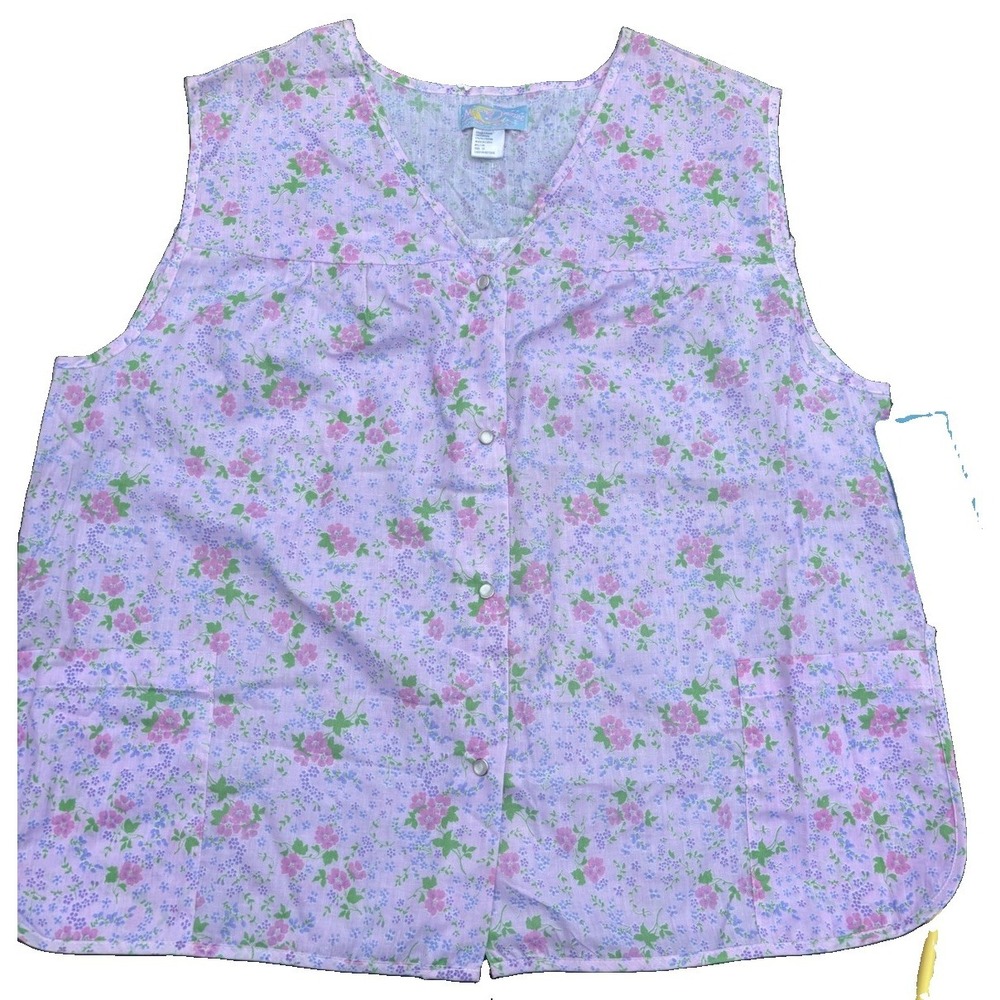 MoonDance Sleeveless Floral Purple Smock  3X Craft Art Cook Pearl Snaps Vintage